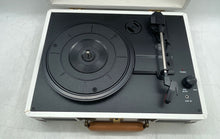 Load image into Gallery viewer, Feir White Portable Suitcase Style 3 Speed Turntable Vinyl Record Player
