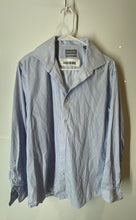 Load image into Gallery viewer, Michael Kors Mens Blue White Striped Slim Fit Long Sleeve Dress Shirt Size L
