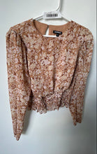 Load image into Gallery viewer, Express Womens Brown Floral Print Long Sleeve Smocked Waist Blouse Top Size M
