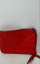 Load image into Gallery viewer, Michael Kors Womens Red Logo Embossed Leather Adjustable Strap Crossbody Bag
