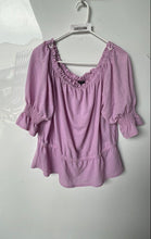 Load image into Gallery viewer, Ann Taylor Womens Lilac 3/4 Puff Sleeve Off The Shoulder Peplum Blouse Top Sz XL
