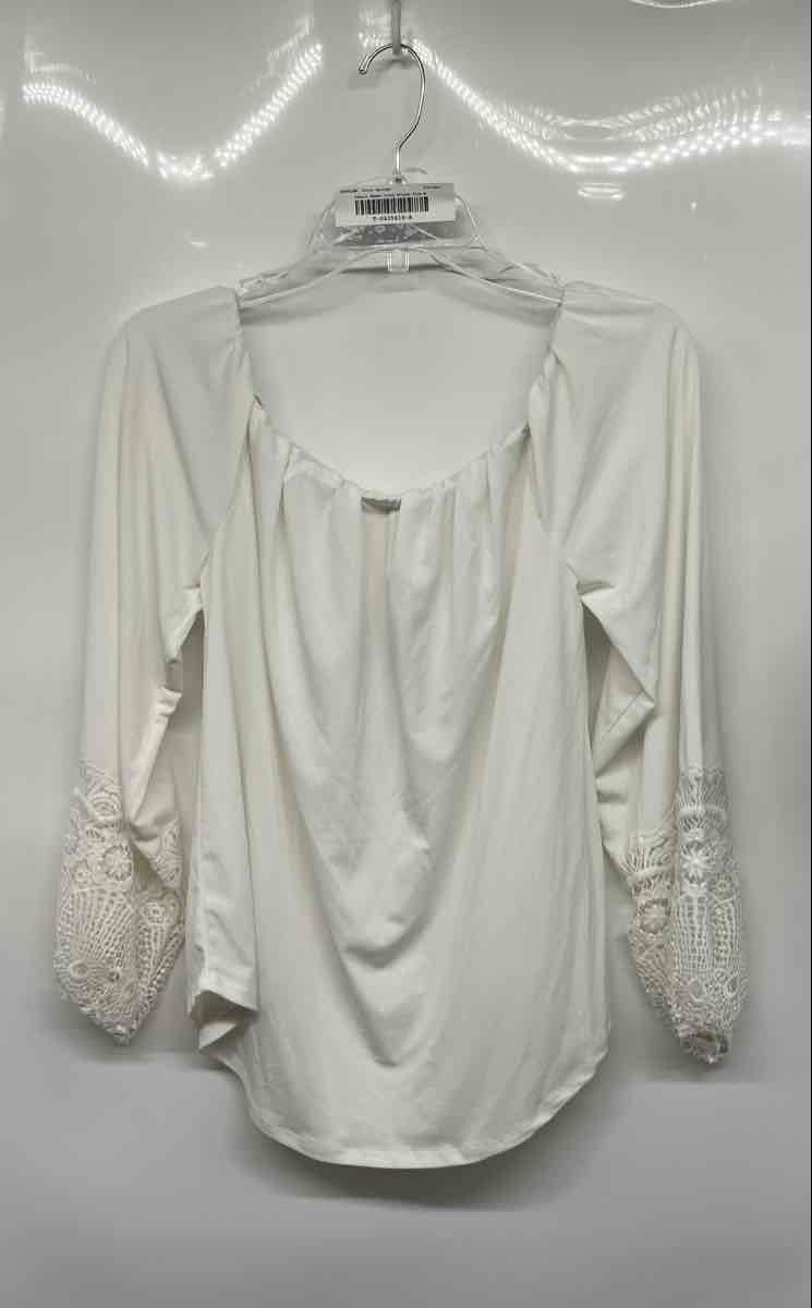 Tahari Womens Ivory 3/4 Sleeve Scoop Neck Pullover Blouse Top Size Medium