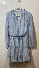 Load image into Gallery viewer, Jessica Simpson Womens Blue Floral Print Ruffle Tie Neck Crepe Mini Dress Size S
