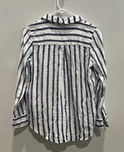 Load image into Gallery viewer, INC International Concepts Womens White Blue Striped Button-Up Shirt Size Small
