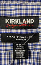 Load image into Gallery viewer, Kirkland Signature Mens Blue Plaid Long Sleeve Dress Shirt Size 17 With Tag
