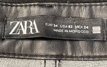 Load image into Gallery viewer, Zara Womens Black Leather Flat Front Pockets Straight Leg Trouser Pants Size 2
