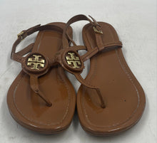 Load image into Gallery viewer, Authentic Tory Burch Womens Dillon Brown Leather Thong Sandals Size 8M Damaged
