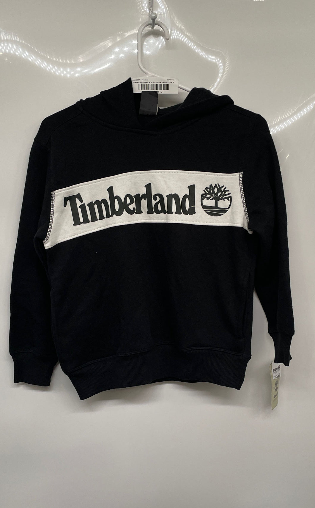 Timberland Kids Black White Long Sleeve Pullover Hoodie Size Small With Tags
