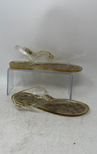 Load image into Gallery viewer, Coach Womens Gold Brown Clear T-Strap Buckle Flat Thong Sandals Size 8
