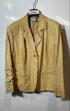 Load image into Gallery viewer, Carlisle Womens Beige Leather Long Sleeve Notch Collar Two-Button Blazer Size 18
