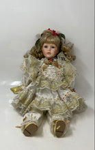 Load image into Gallery viewer, William Tung Christmas Collector Porcelain Doll With White And Gold Dress
