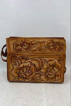 Load image into Gallery viewer, Womens Brown Genuine Leather Floral Print Shoulder Crossbody Handbag
