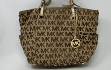 Load image into Gallery viewer, Michael Kors Womens Beige Brown Signature Print Charm Inner Pocket Tote Handbag
