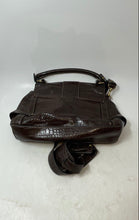 Load image into Gallery viewer, Chaps Womens Brown Croc-Embossed Leather Satchel Handbag w/ Detachable Strap
