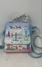 Load image into Gallery viewer, New York Girls Multicolor Whimsical Skyline Design Print Mini Crossbody Purse
