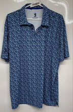 Load image into Gallery viewer, Scales Mens Blue Printed Short Sleeve Spread Collared Polo Shirt Size L
