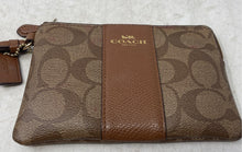 Load image into Gallery viewer, Coach Womens Brown Signature Stripe Leather Trim Corner Top Wristlet Wallet
