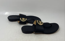 Load image into Gallery viewer, Michael Kors Womens Black Gold Slip-On Flat Thong Sandals Size 7.5
