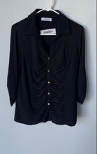 Load image into Gallery viewer, Nine West Womens Black Long Sleeve Ruched Button Front Blouse Top Size Medium
