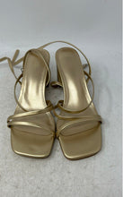 Load image into Gallery viewer, Lacuone Womens Gold Leather Buckle Block Heel Strappy Sandals Size 7.5
