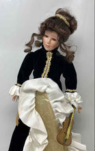 Load image into Gallery viewer, Curly Brown Hair Decorative Porcelain Doll Collectible With Gown &amp; Taken Violin
