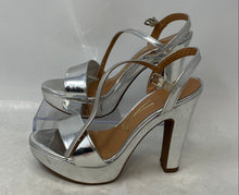 Load image into Gallery viewer, Vizzano Womens Silver Leather Block Heel Ankle Strap Platform Sandals Size 5
