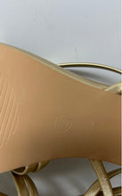 Load image into Gallery viewer, Lacuone Womens Gold Leather Buckle Block Heel Strappy Sandals Size 7.5
