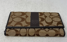 Load image into Gallery viewer, Coach Womens Legacy Brown Signature Print ID Window Card Holder Bifold Wallet

