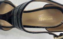 Load image into Gallery viewer, Michael Kors Womens Fanning Black Croc Embossed Wedge Espadrille Sandals Sz 7.5M
