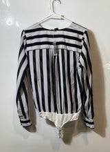 Load image into Gallery viewer, Bebe Womens Black &amp; White Striped Long Sleeve One-Piece Bodysuit Size Small
