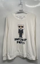 Load image into Gallery viewer, Karl Lagerfeld Womens White Bonjour Paris Graphic Print Pullover Sweater Size M
