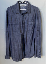 Load image into Gallery viewer, Calvin Klein Jeans Mens Blue Roll-Tab Sleeve Front Pockets Button-Up Shirt Sz L
