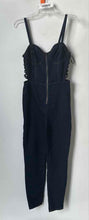 Load image into Gallery viewer, Material Girl Womens Blue Denim Sweetheart Neck One-Piece Jumpsuit Size Large
