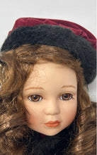 Load image into Gallery viewer, Unbranded Curly Hair Brown Eyes Porcelain Doll In Red Black Maxi Dress With Hat
