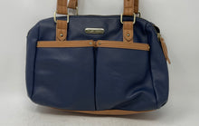 Load image into Gallery viewer, Tyler Rodan Womens Blue Brown Pebbled Leather Double Handle Zip Top Shoulder Bag
