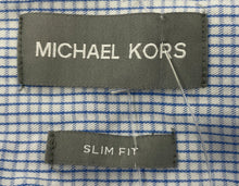Load image into Gallery viewer, Michael Kors Mens Blue Check Long Sleeve Slim Fit Dress Shirt Size M 15.5 32/33
