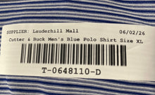 Load image into Gallery viewer, Cutter &amp; Buck Mens Blue Striped Short Sleeve Spread Collar Polo Shirt Size XL

