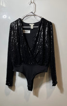 Load image into Gallery viewer, H&amp;M Womens Black Long Sleeve Surplice V-Neck Sequin Bodysuit Blouse Top Size S
