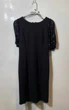 Load image into Gallery viewer, DKNY Womens Black Sequin Short Cold Shoulder Sleeve Round Neck Sheath Dress Sz 2

