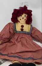 Load image into Gallery viewer, Vintage Style Yarn Hair Plush Ann Rag &amp; Cloth Doll With Red Gingham Outfit
