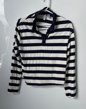 Load image into Gallery viewer, Divided By H&amp;M Womens Black White Striped Button Front Cropped Polo Shirt Sz XS
