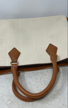 Load image into Gallery viewer, Steve Madden Womens Brown Beige Monogram Embossed Faux Leather Zip Satchel Bag
