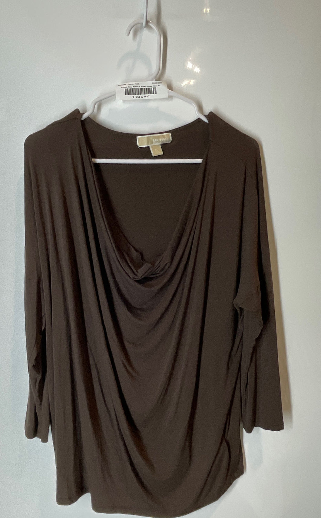 Michael Kors Womens Brown Long Sleeve Cowl Neck Blouse Top Size XL