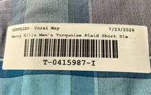 Load image into Gallery viewer, Perry Ellis Mens Turquoise Plaid Cotton Short Sleeve Button-Up Shirt Size Large
