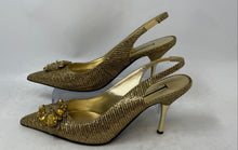 Load image into Gallery viewer, J. Renee Womens Gold Pointed Toe Kitten Slingback Heels Size 9.5M
