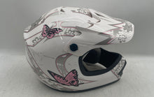 Load image into Gallery viewer, Youth White Gray Pink Butterfly Floral Dirt Bike Motocross Helmet Size M
