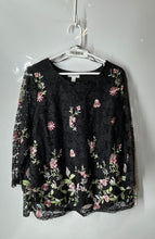 Load image into Gallery viewer, Charter Club Womens Black Floral Lace Embroidered Long Sleeve Blouse Top Size L
