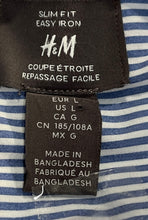 Load image into Gallery viewer, H&amp;M Mens Blue Striped Long Sleeve Slim Fit Easy Iron Button-Up Shirt Size L
