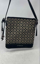 Load image into Gallery viewer, Tommy Hilfiger Womens Black Beige Monogram Adjustable Strap Zipper Crossbody Bag
