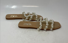 Load image into Gallery viewer, Zara Womens Beige White Pearl Embellished Open Toe Slip-On Slide Sandals Size 40
